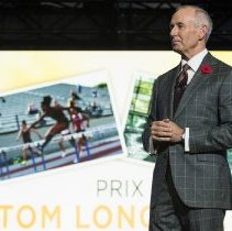MC Ron MacLean onstage at 2017 induction ceremony