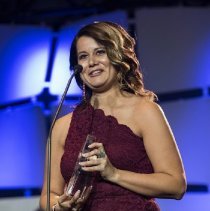Gaylene Powless speaking at the 2017 induction ceremony