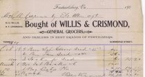 Willis & Crismond Grocers receipt 1898