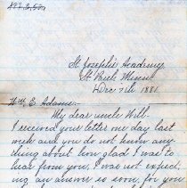 From Hattie Byfield Chipman to Uncle (W.E. Adams)