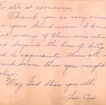 Thank You Note from Lois Orr