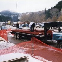 Steel beams ready to be hoisted at hospital construction site