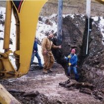 Workman preparing a trench at hospital work site