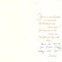 Christmas Card From Peggy, Kathy and Joe Saari