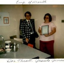 Employee of the Month Juanita James, with Don Thrall, September, 1981.