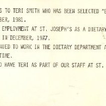 Teri Smith Employee of the Month November 1981