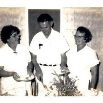Staff serving themselves food