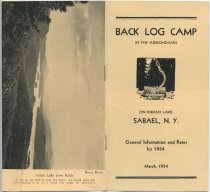 Back Log Camp in the Adirondacks on Indian Lake, Sabael, N.Y. : General Information and Rates for 1954