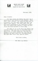 A letter from the Back Log Camp to campers announcing the closing of the camp, February, 1969