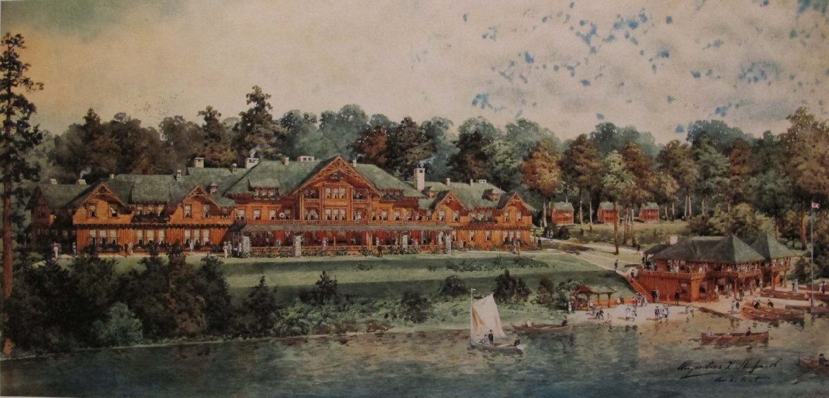 Mountain Lodge, Little Moose Lake, 1914, Adirondack League Club. Print
