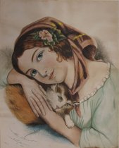[Young Girl and Kitten]