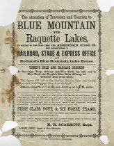 The attention of travelers and tourists to Blue Mountain and Raquette Lakes is called to the fact that the Adirondack Stage Co. has established a railroad, stage & express office at Holland's Blue Mountain Lake House.