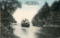 Steamer "Clearwater" passing through Narrows between 3rd and 4th Lake, Adirondack Mts.