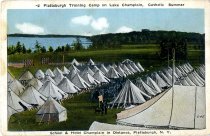 Plattsburgh Training Camp on Lake Champlain, Catholic Summer School & Hotel Champlain in Distance, Plattsburgh, N.Y.