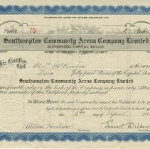 Southampton Community Arena Company Limited stock certificate to M.L. McKenzie