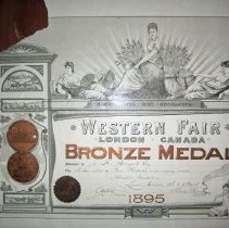 Western Fair bronze medal certificate