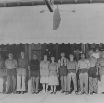 James Rolfe Hunter and others in front of store, Wiarton