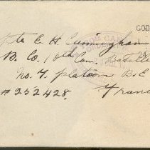 Envelope to Ernie Cunningham from Jim Thompson, July 1917