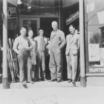 James Rolfe Hunter and others in front of Hunter Hardware store