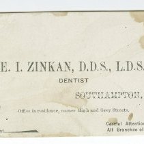 Edward Zinkan, dentist, business card