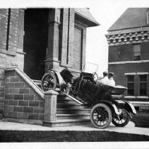 Ford Car Demonstration on front steps of Kincardine Library