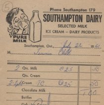 Southampton Dairy Receipt to Southampton Tennis Club, 1960