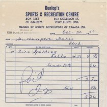 Dunlop's Sports & Recreation Centre receipt, 1977