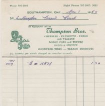A2013.078.090nnn - Southampton - B&i -thompson Bros. Chrysler Receipt 1967