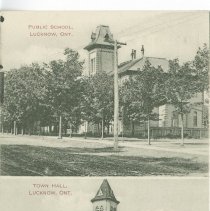 Lucknow school and town hall, postcard front