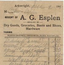 A2015.107.001a Ag Esplen Burgoyne Receipt 1905