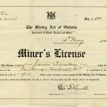 James Tinsley Miner's License, 1912