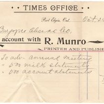 Times Invoce to Burgoune Cheese Co. 1903