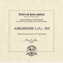 A2006.022.059 Kincardine L.O.L. 110th Anniversary Certificate