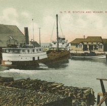 G.T.R. station and wharf, Kincardine, Ont., postcard front