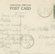 On the Grist Mill Dam - Tara, Ont., postcard back