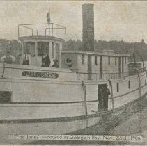 The Jones wrecked in Georgian Bay, Nov. 22nd, 1906, postcard front