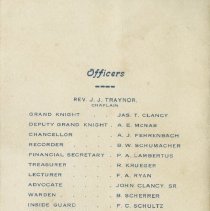 Knights of Columbus programme, back