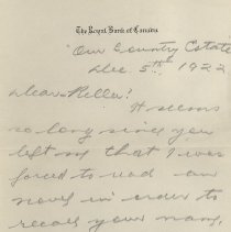 Page 1, William J. Johnston letter to wife, Dec. 5, 1922