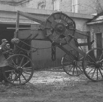 K-66-19-11 Jim Patterson with his truck and stoning machine, Keppel Twp.