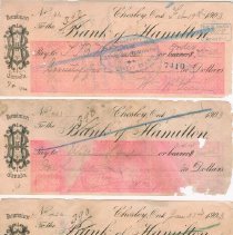 1903 Bank of Hamilton cancelled cheques (cheques 1-4, front)