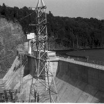 K-61-04-05 Power dam at Red Rock Falls, iron bridge, August 1961