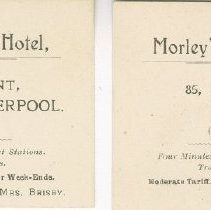 Morley's Temperance Hotel, Liverpool business cards