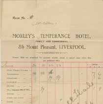 Morley's Temperance Hotel, Liverpool invoice