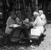 K-63-08-37 Ethel Krug at BCHS - Crane River lunch, Bruce Peninsula, 1963