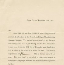 Owen Sound Sugar Manufacturing Co. letter to James Walker