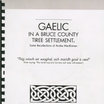 Gaelic in a Bruce county Tiree Settlement, front cover