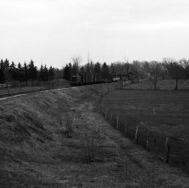 K-68-13-14 C.N.R. freight north bound at north edge of Chesley, April 1968