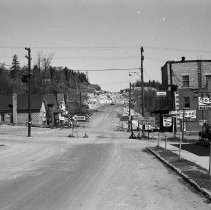 K-68-13-21 Main St. of Wiarton with road construction on north hill, 1968