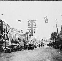 K-70-06-10 Main Street, Chesley, about 1918 - street decorated with flags