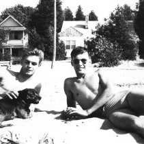 Marks Lee and Bud in front of Killarney [cottage]